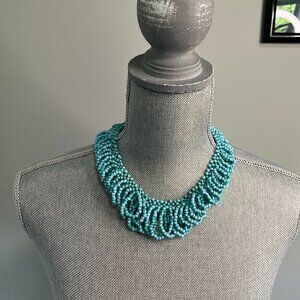 Turquoise Lia Sophia Beaded Necklace w silver closure EUC